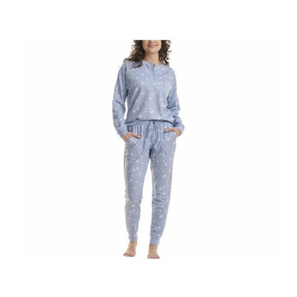Splendid Womens Pajamas Blue Stars 2-Piece Top Jogger Lounge Pockets Soft Size L